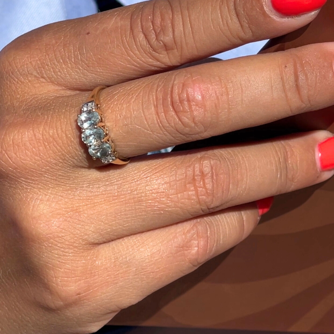 Sky | Aquamarijn Diamant Rij Ring