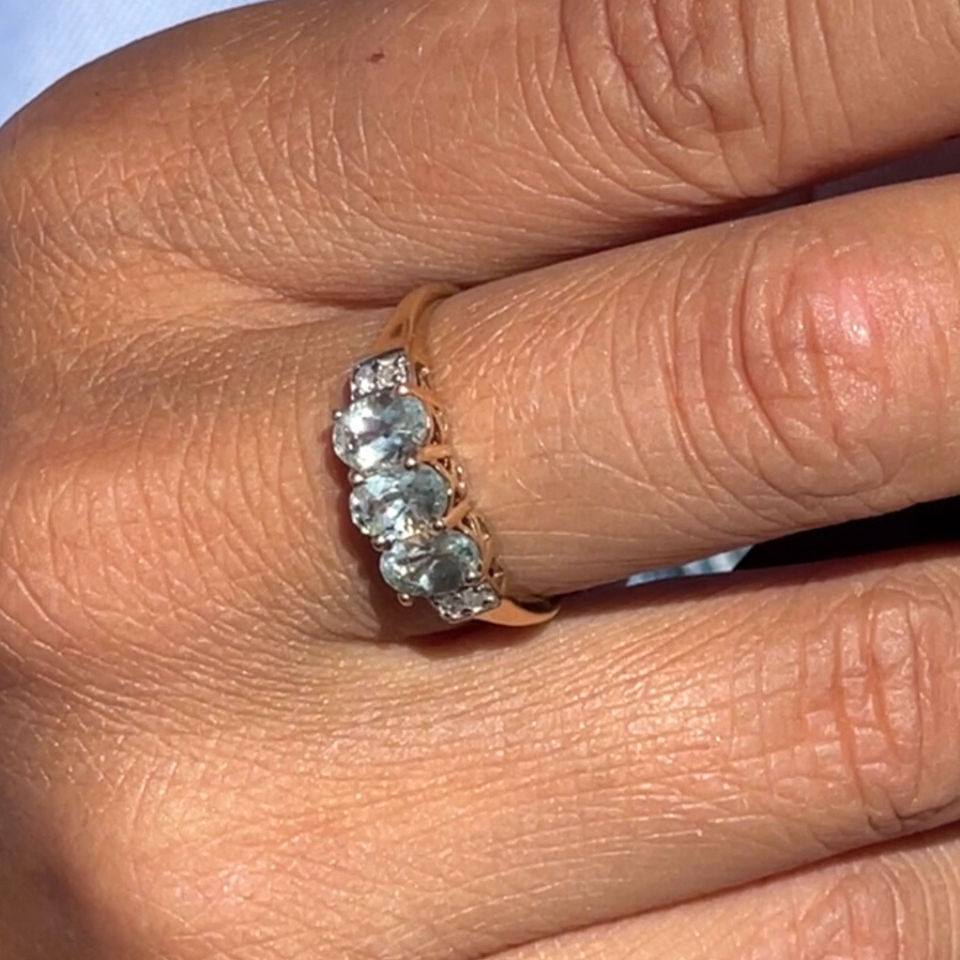 Sky | Aquamarijn Diamant Rij Ring