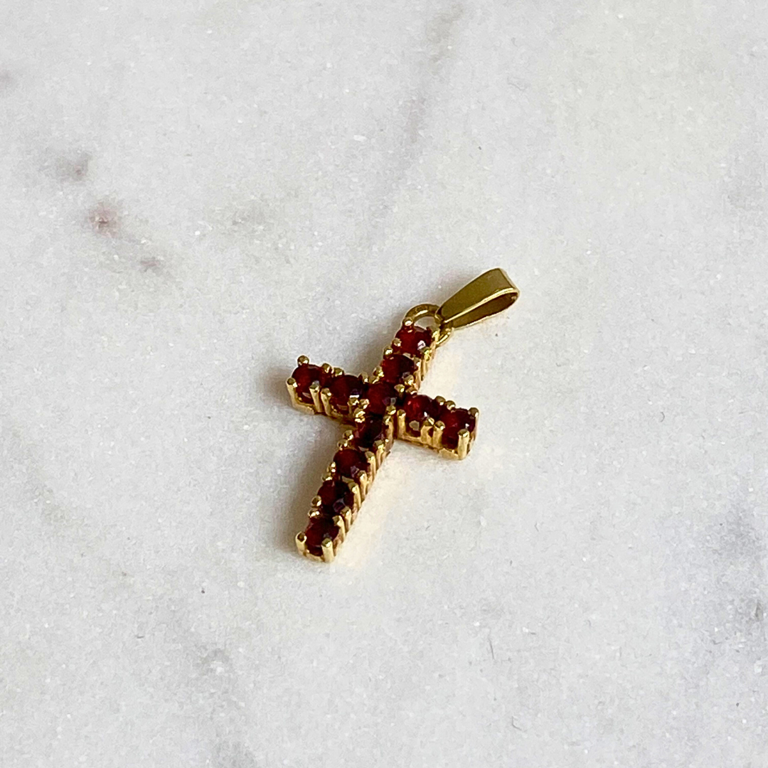 Granaat Kruis | 14k geelgoud