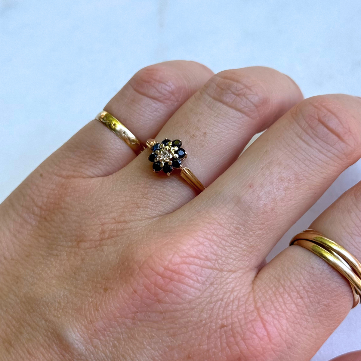 Saffier & Diamant Bloem Ring
