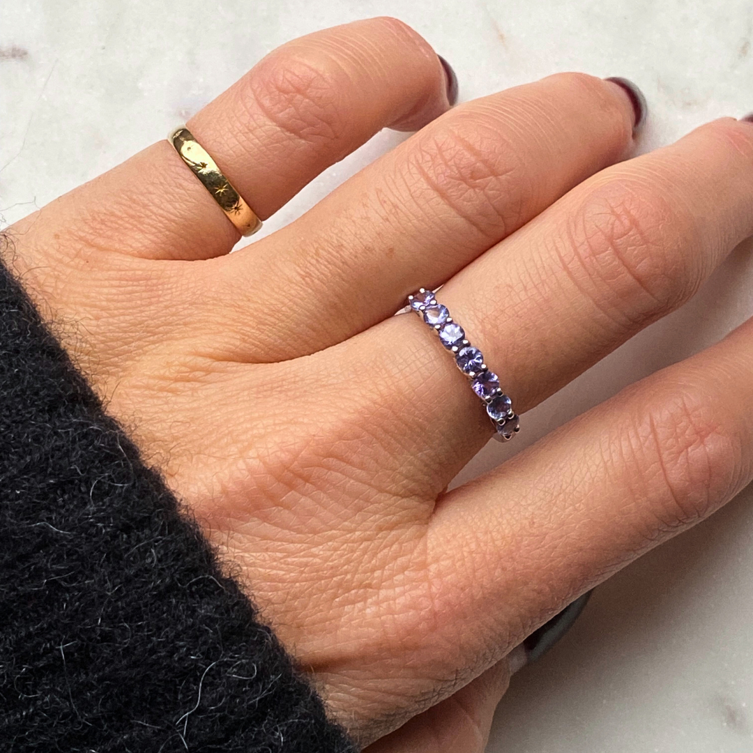 Rhode | Tanzaniet Rij Ring Witgoud