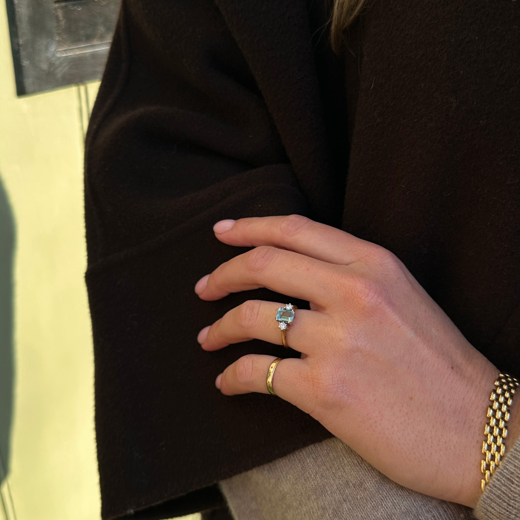 Aquamarijn & Diamant Trilogie Ring 18k