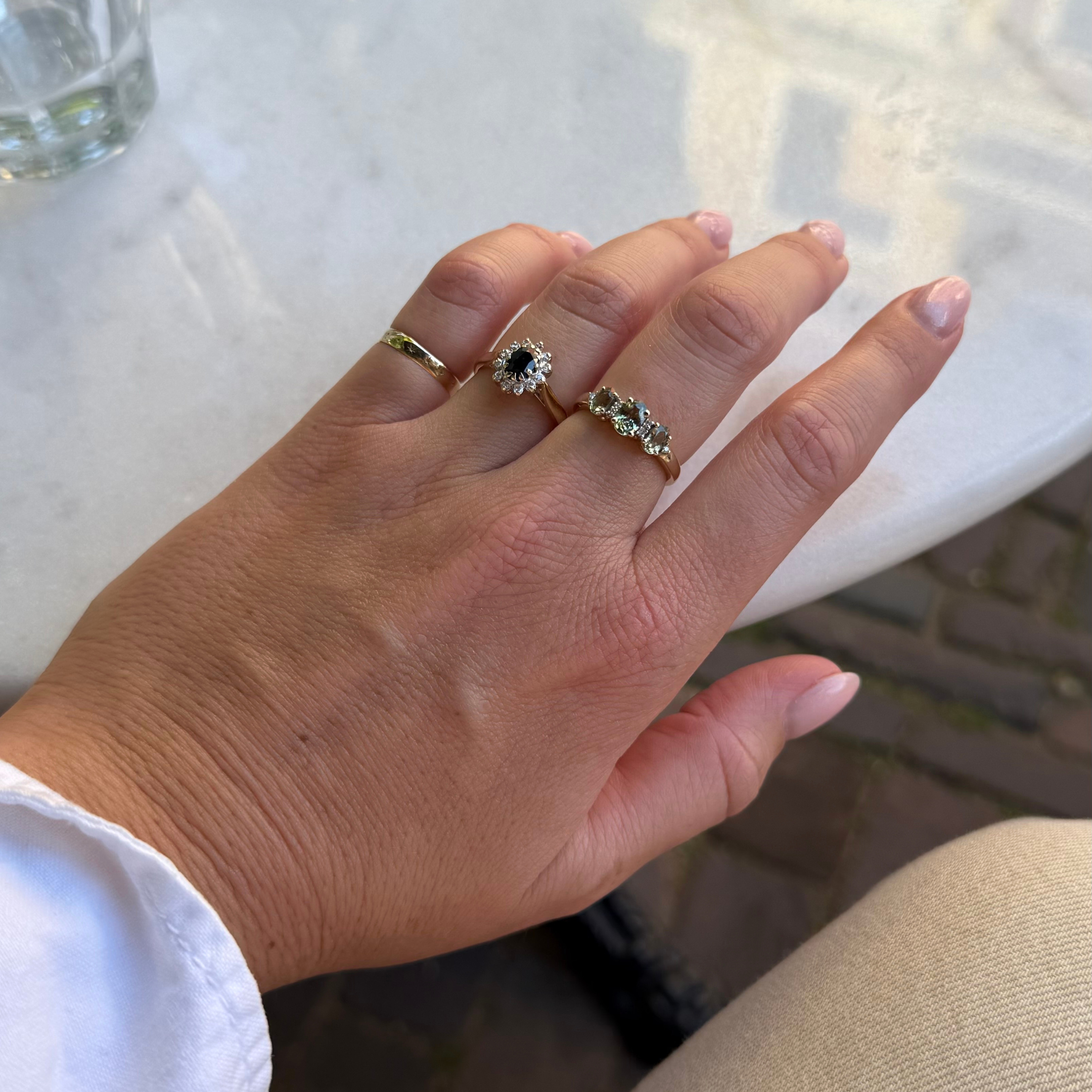 Groene Saffier & Diamant Trilogie Ring