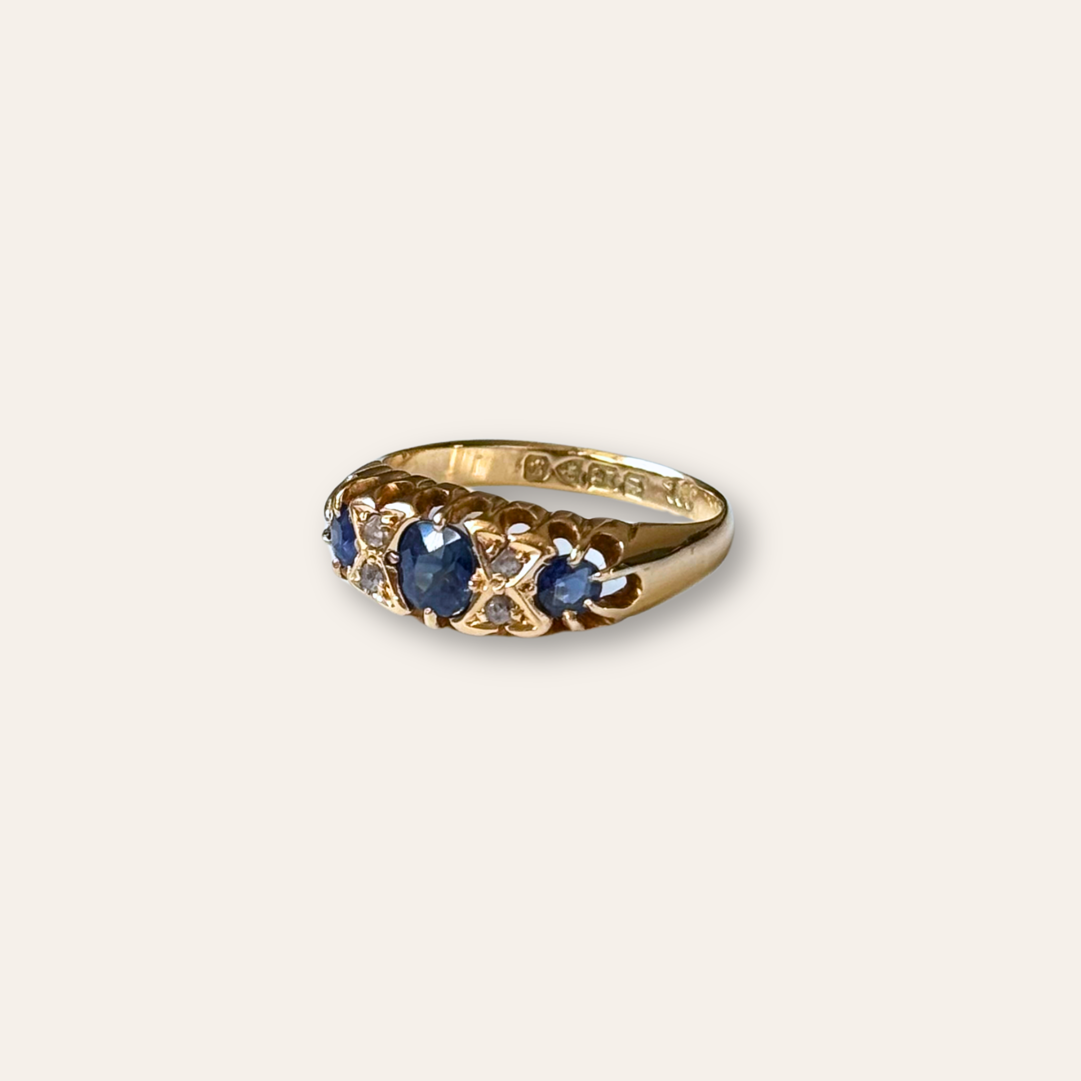 Saffier & Diamant Victoriaanse Ring 18k
