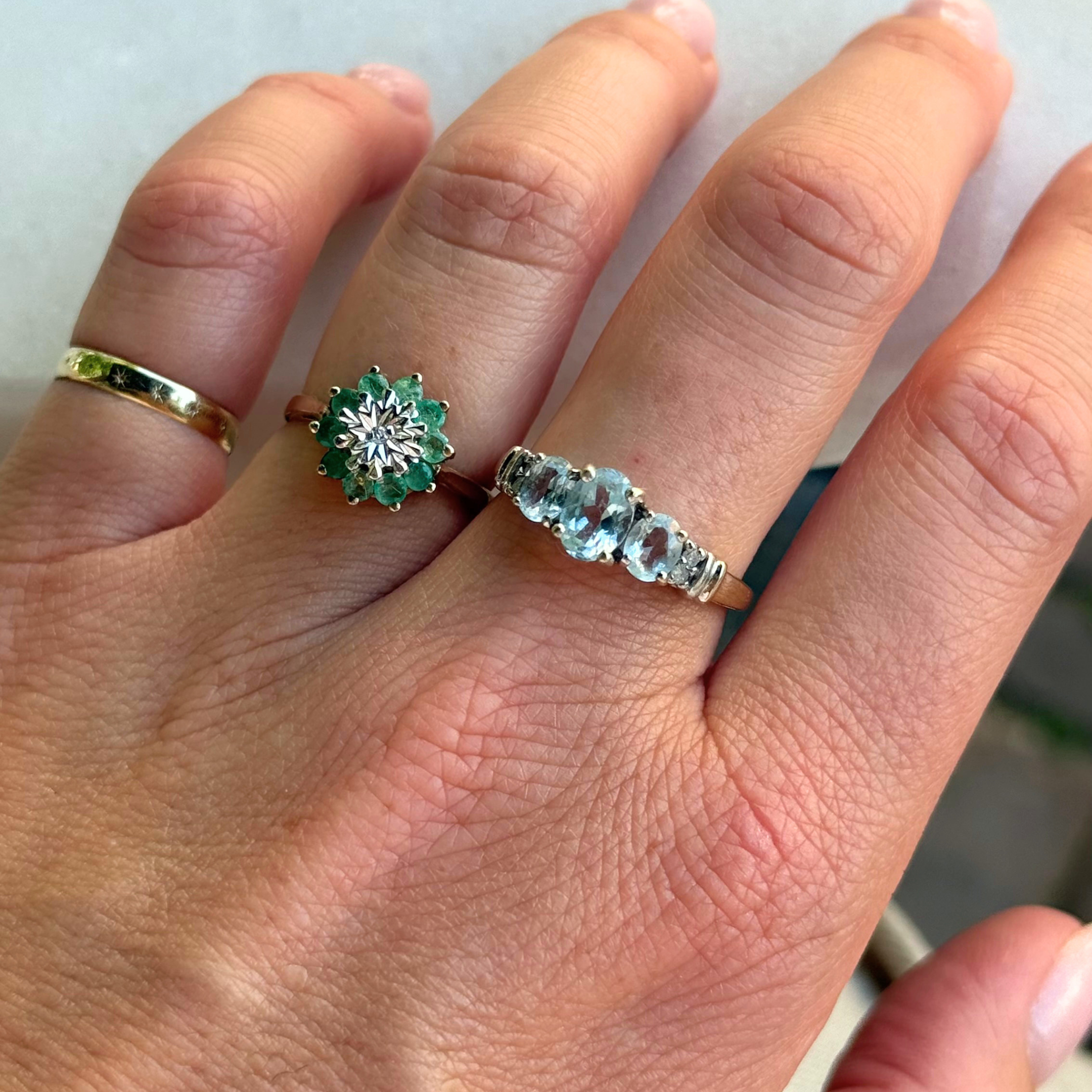 Aquamarijn & Diamant Rij Ring