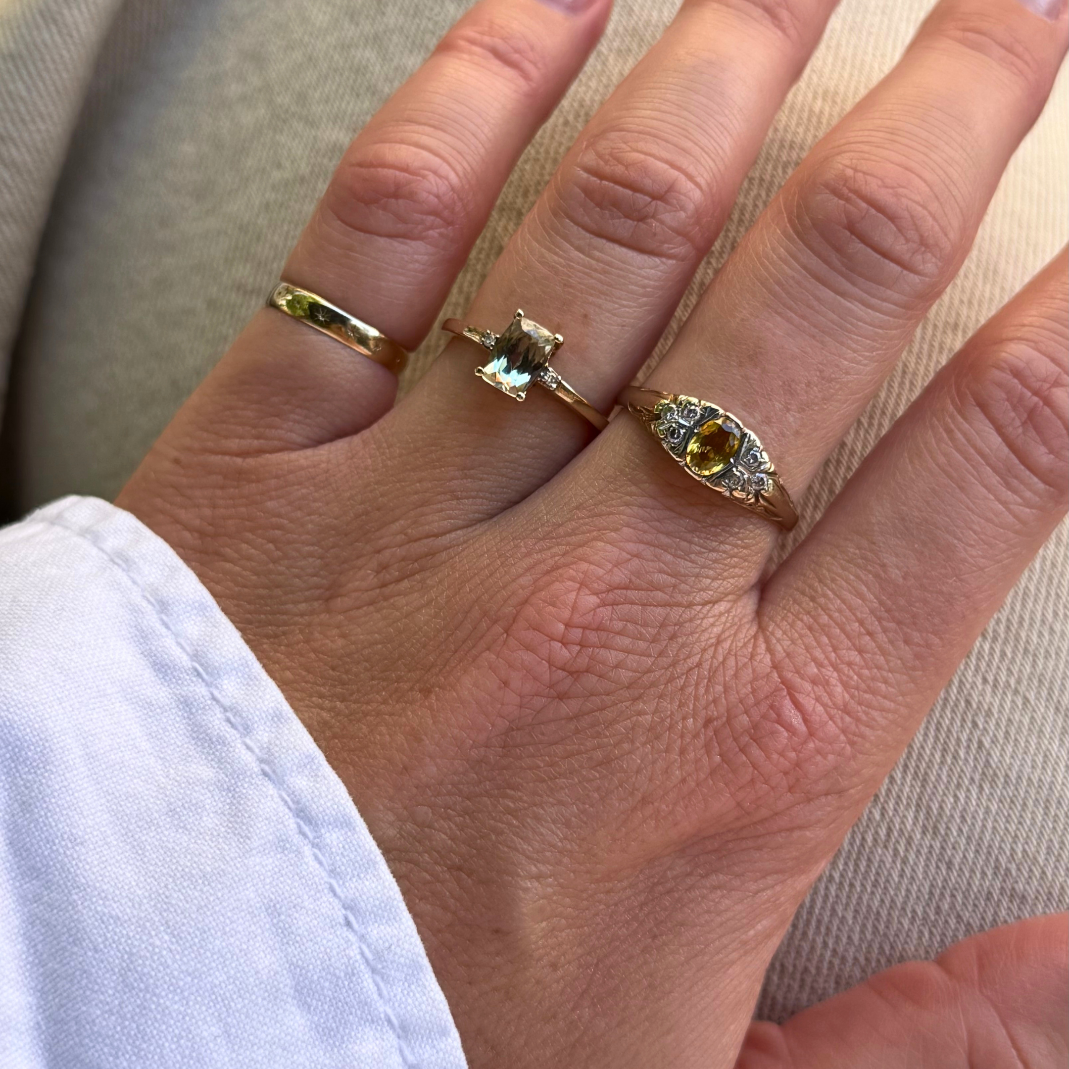 Groene Topaas & Diamant Ring